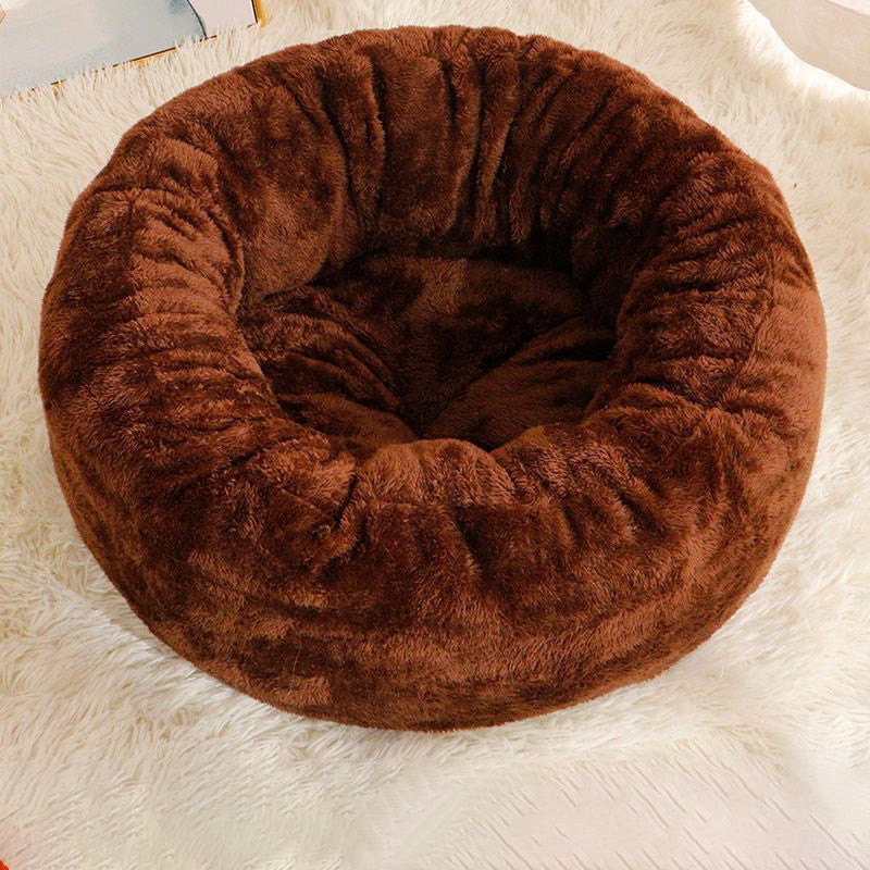 Plush Donut Dog Bed – Fluffy Round Kennel Cushion for Dogs & Cats