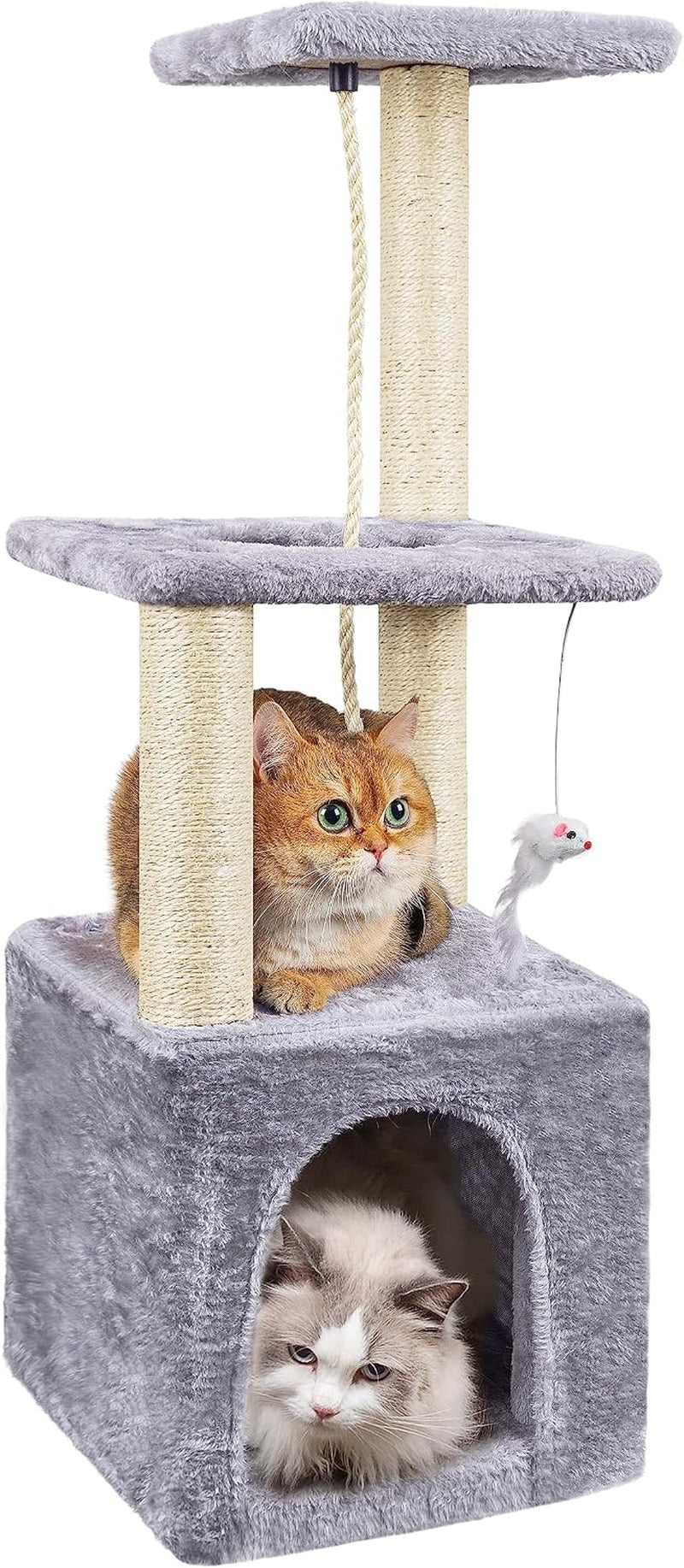 Cat Tree, 90Cm Cat Scratching Post for Indoor Cats, Stable Cat Tower, Grey | Multi-Level Cat Scratch Post with Toy, Climbing Playing and Relaxation
