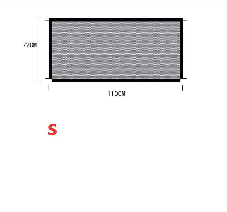 Portable Dog Safety Fence dimensions 110cm by 72cm, foldable nylon pet gate for safe containment.