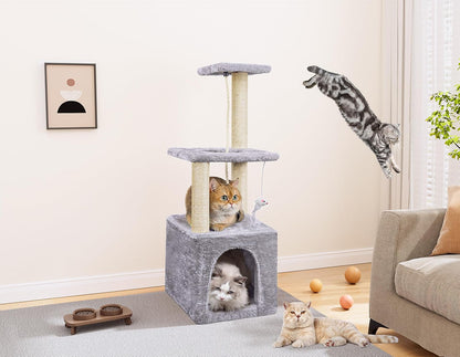 Cat Tree, 90Cm Cat Scratching Post for Indoor Cats, Stable Cat Tower, Grey | Multi-Level Cat Scratch Post with Toy, Climbing Playing and Relaxation
