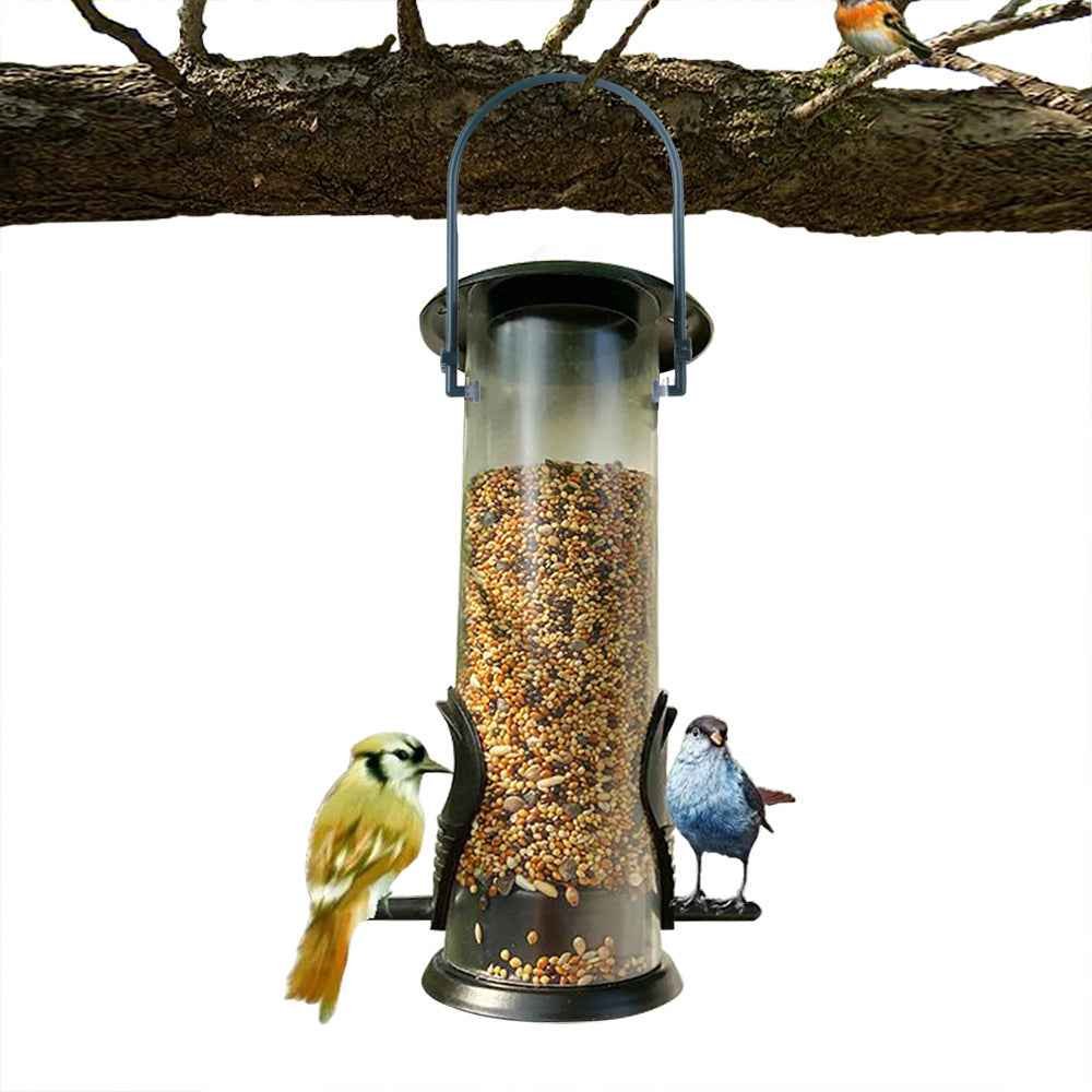 Hanging bird feeder station for wild birds in a garden