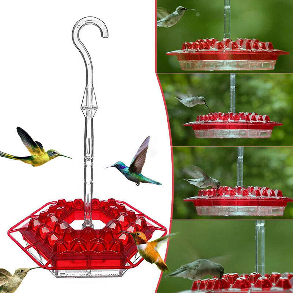 Decorative garden bird feeder close-up showing flower pattern