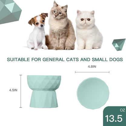 Elevate Mealtime with Our Anti-Vomiting Ceramic Cat Bowls - Stylish Green Raised Set for Cats and Small Dogs, 13.5 Oz