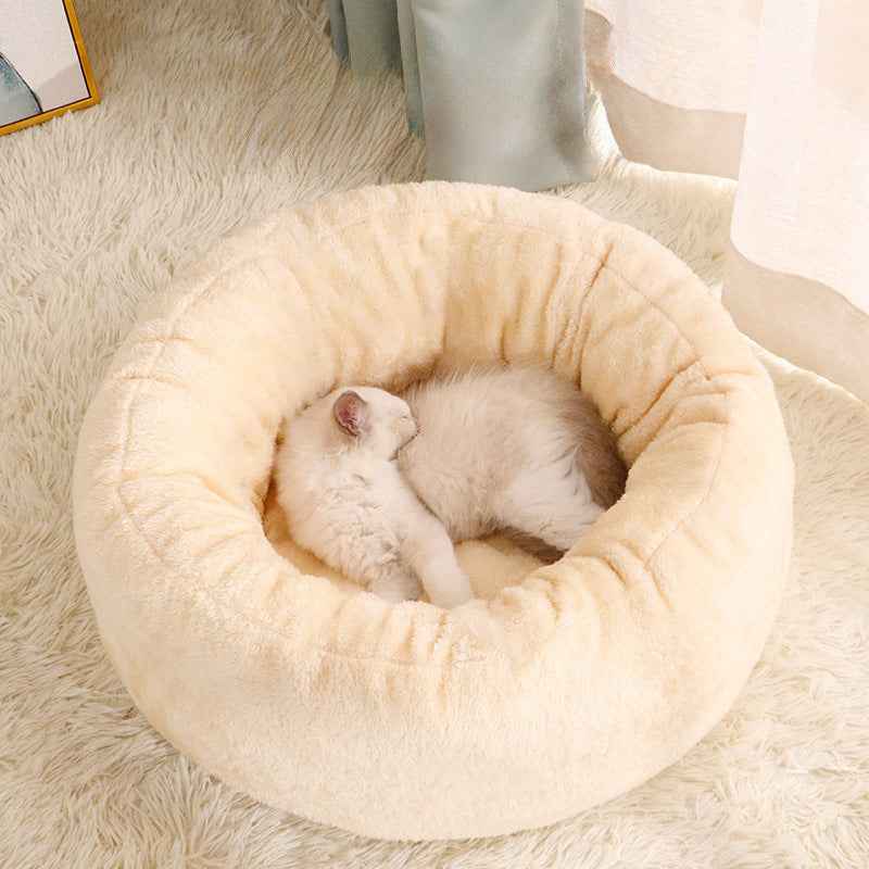 Plush Donut Dog Bed – Fluffy Round Kennel Cushion for Dogs & Cats