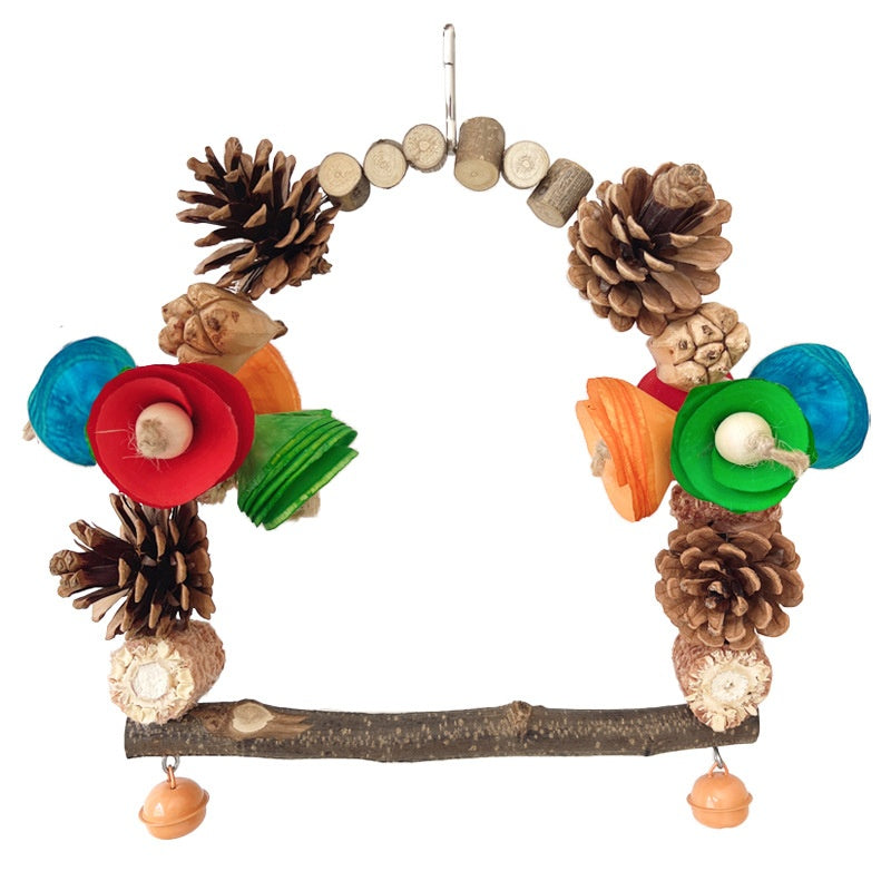 Parrot Swing Perch – Pine Wood Bird Stand & Claw Care Toy