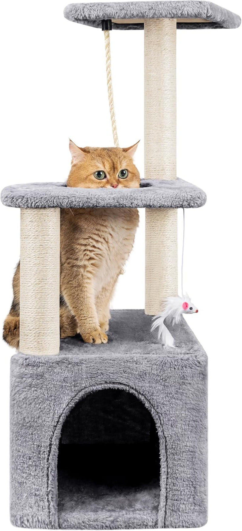 Cat Tree, 90Cm Cat Scratching Post for Indoor Cats, Stable Cat Tower, Grey | Multi-Level Cat Scratch Post with Toy, Climbing Playing and Relaxation