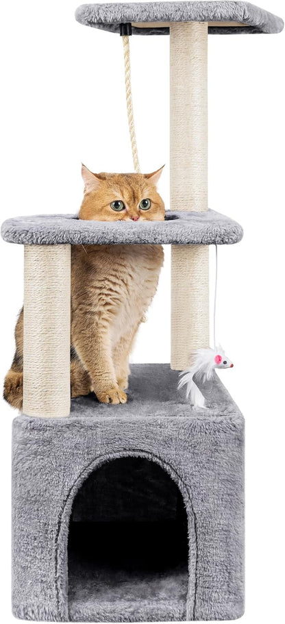 Cat Tree, 90Cm Cat Scratching Post for Indoor Cats, Stable Cat Tower, Grey | Multi-Level Cat Scratch Post with Toy, Climbing Playing and Relaxation