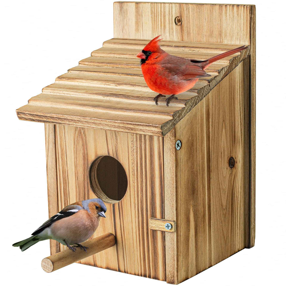Hanging Wooden Bird House – Natural Wood Birdhouse with Perch for Garden Birds