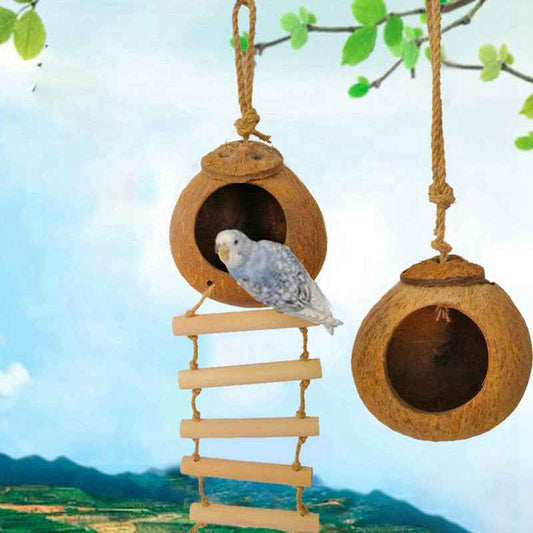 Natural Coconut Shell Bird Nest – Handcrafted Nesting House for Garden & Aviary Birds