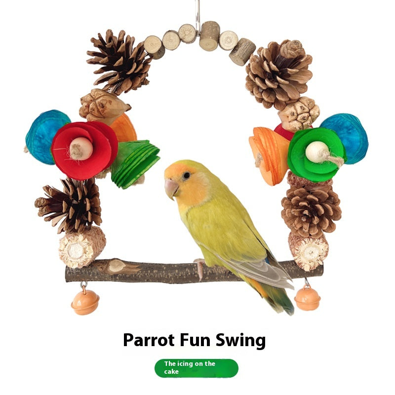 Parrot Swing Perch – Pine Wood Bird Stand & Claw Care Toy