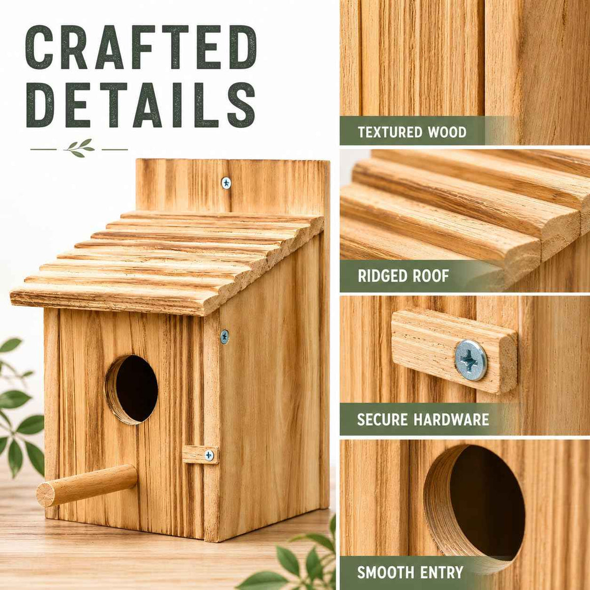 Hanging Wooden Bird House – Natural Wood Birdhouse with Perch for Garden Birds
