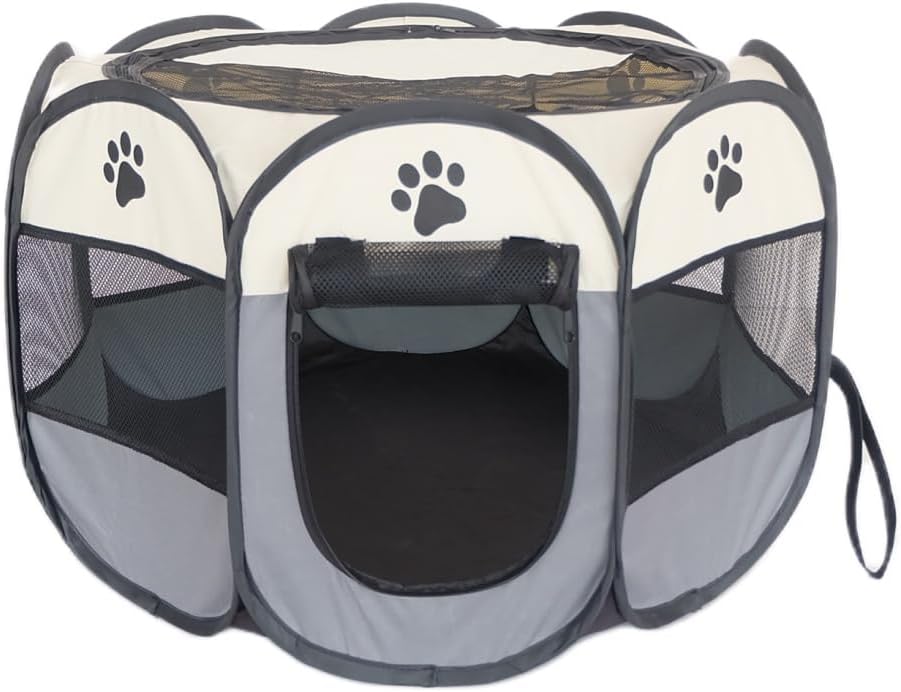 PET Portable Foldable Pet Dog Cat Playpen Crates Kennel/Premium 600D Oxford Cloth,Removable Zipper Top, Indoor and Outdoor Use (Grey)
