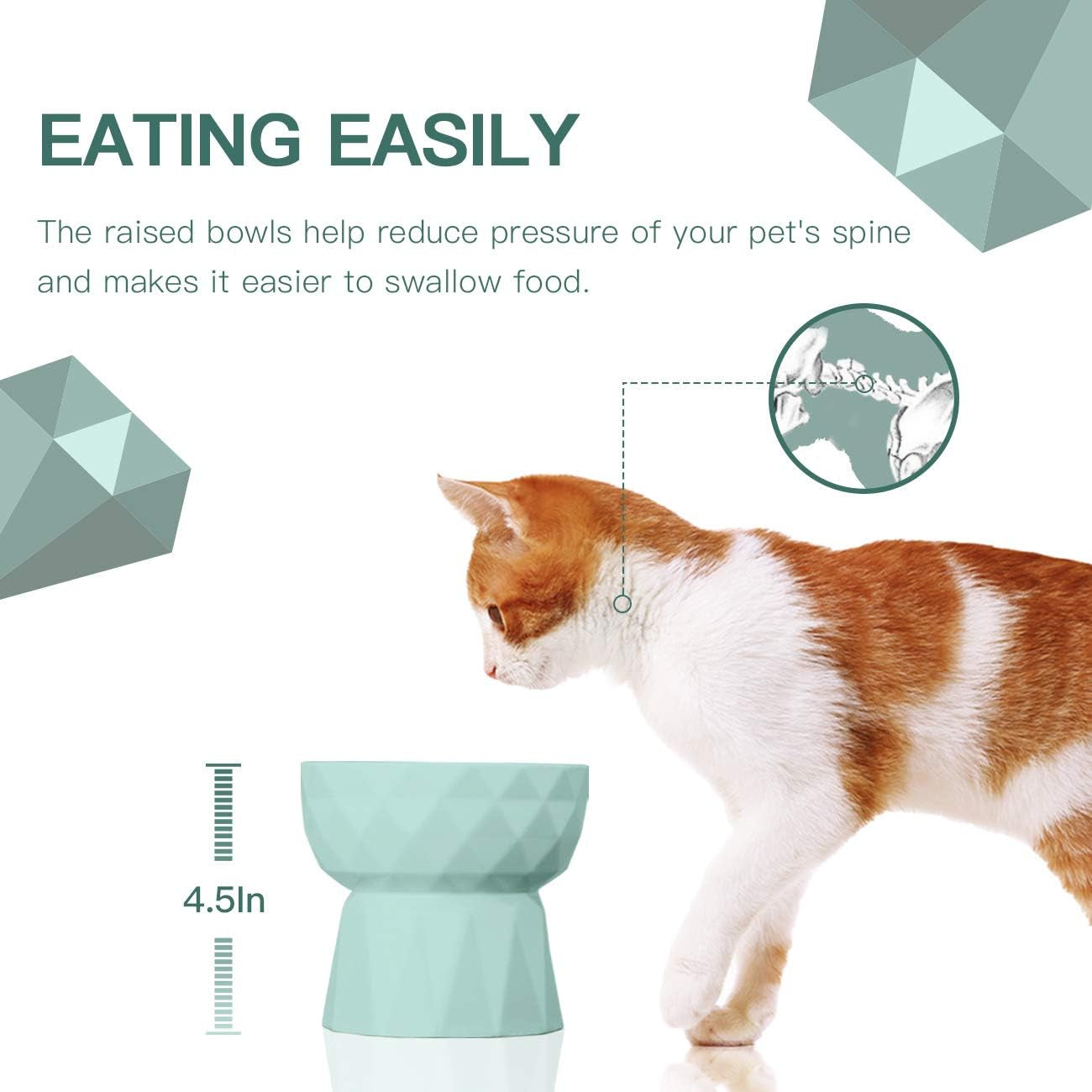 Elevate Mealtime with Our Anti-Vomiting Ceramic Cat Bowls - Stylish Green Raised Set for Cats and Small Dogs, 13.5 Oz