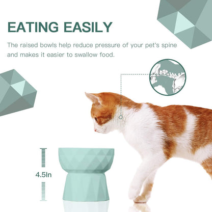 Elevate Mealtime with Our Anti-Vomiting Ceramic Cat Bowls - Stylish Green Raised Set for Cats and Small Dogs, 13.5 Oz