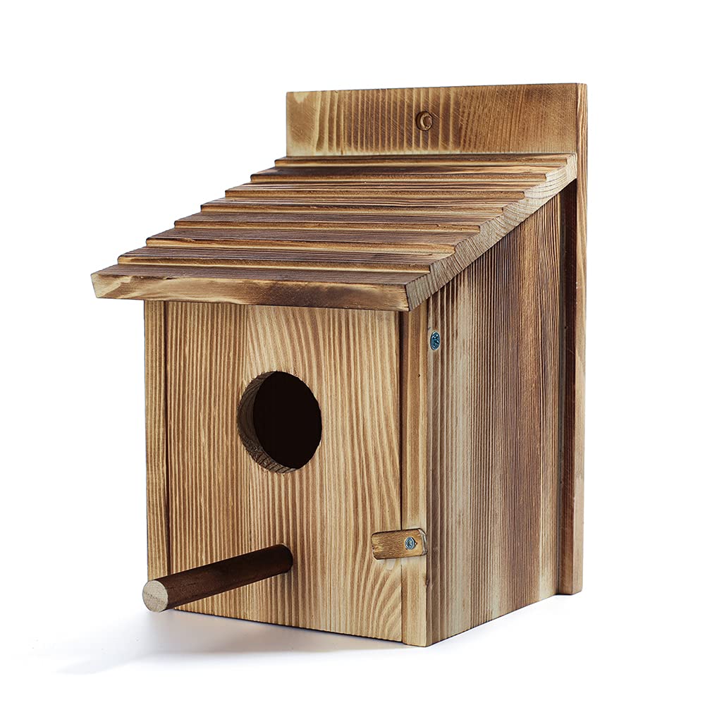 Hanging Wooden Bird House – Natural Wood Birdhouse with Perch for Garden Birds