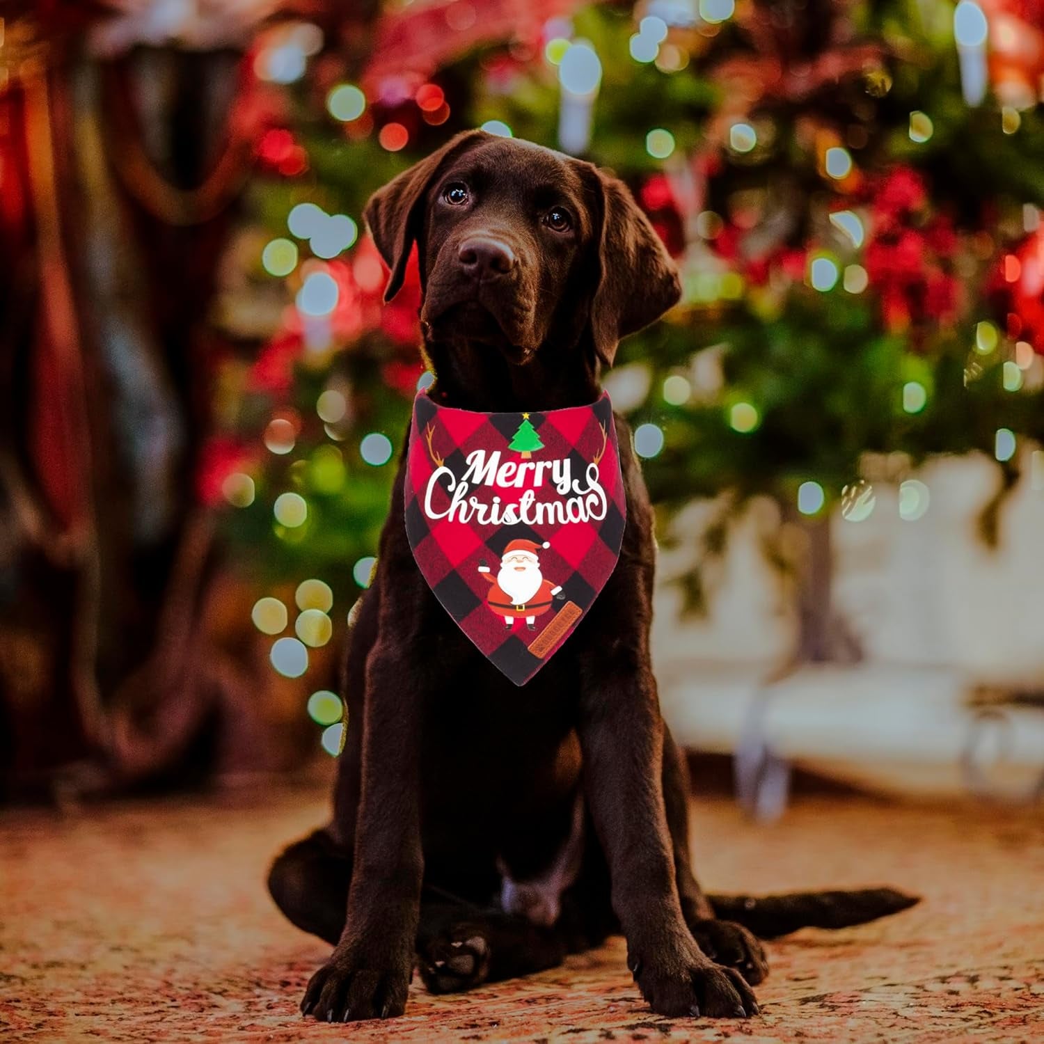 2-Pack Christmas Classic Plaid Dog Bandanas - Triangle Bibs with Santa and Snowman Design for Medium to Large Pets