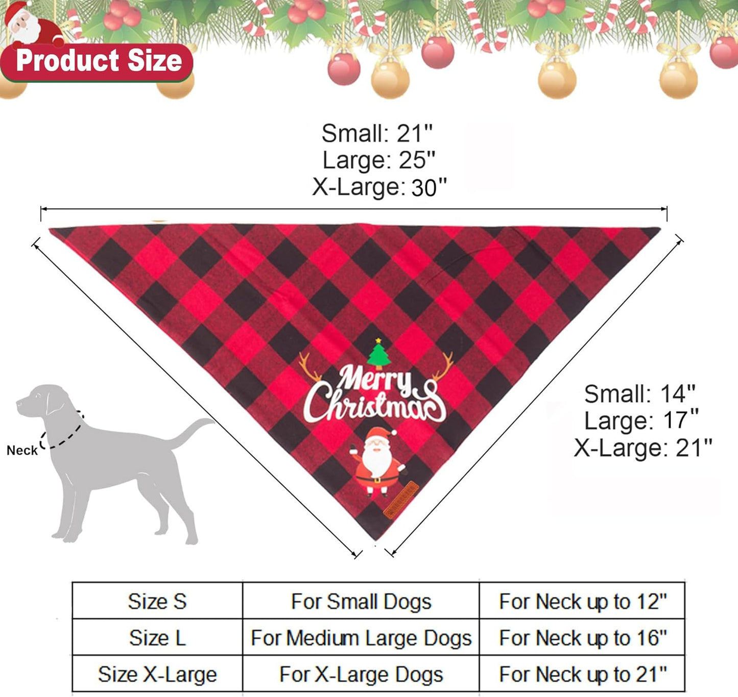 2-Pack Christmas Classic Plaid Dog Bandanas - Triangle Bibs with Santa and Snowman Design for Medium to Large Pets