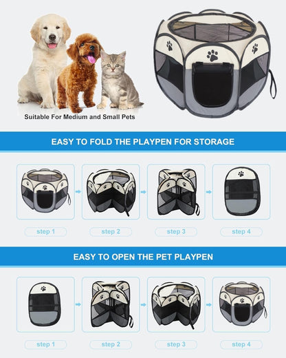 PET Portable Foldable Pet Dog Cat Playpen Crates Kennel/Premium 600D Oxford Cloth,Removable Zipper Top, Indoor and Outdoor Use (Grey)