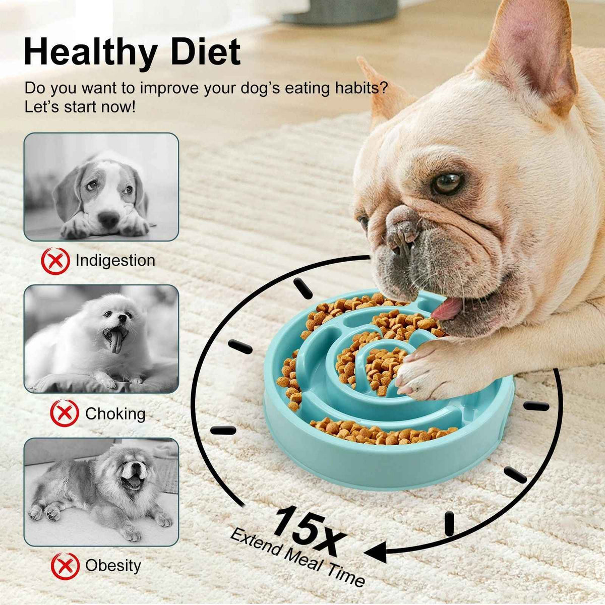 Non-Slip Slow Feeder Dog Bowl – Anti-Gulping Eco Dish for All Dog Sizes