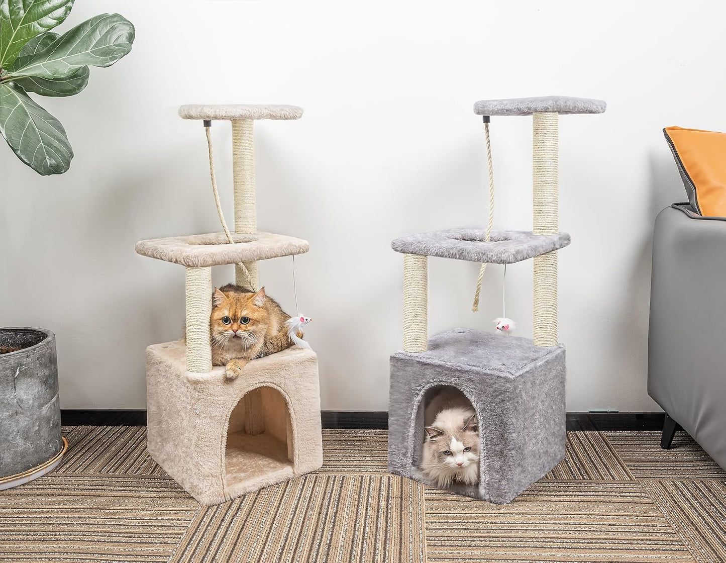 Cat Tree, 90Cm Cat Scratching Post for Indoor Cats, Stable Cat Tower, Grey | Multi-Level Cat Scratch Post with Toy, Climbing Playing and Relaxation