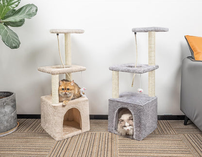 Cat Tree, 90Cm Cat Scratching Post for Indoor Cats, Stable Cat Tower, Grey | Multi-Level Cat Scratch Post with Toy, Climbing Playing and Relaxation