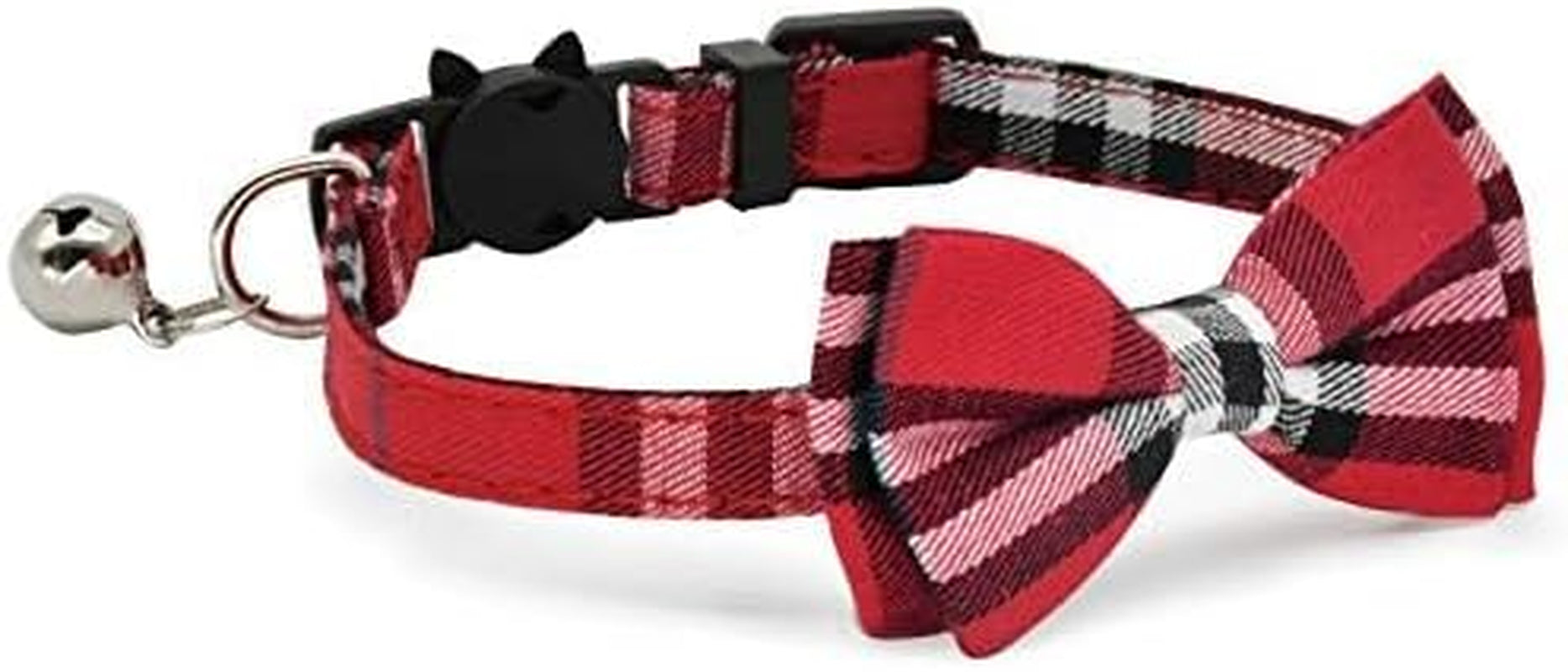 2 Pack/Set Cat Collar Breakaway with Cute Bow Tie and Bell for Kitty and Some Puppies, Adjustable from 7.8-10.5 Inch (Black+Red)
