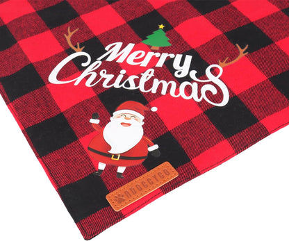 2-Pack Christmas Classic Plaid Dog Bandanas - Triangle Bibs with Santa and Snowman Design for Medium to Large Pets
