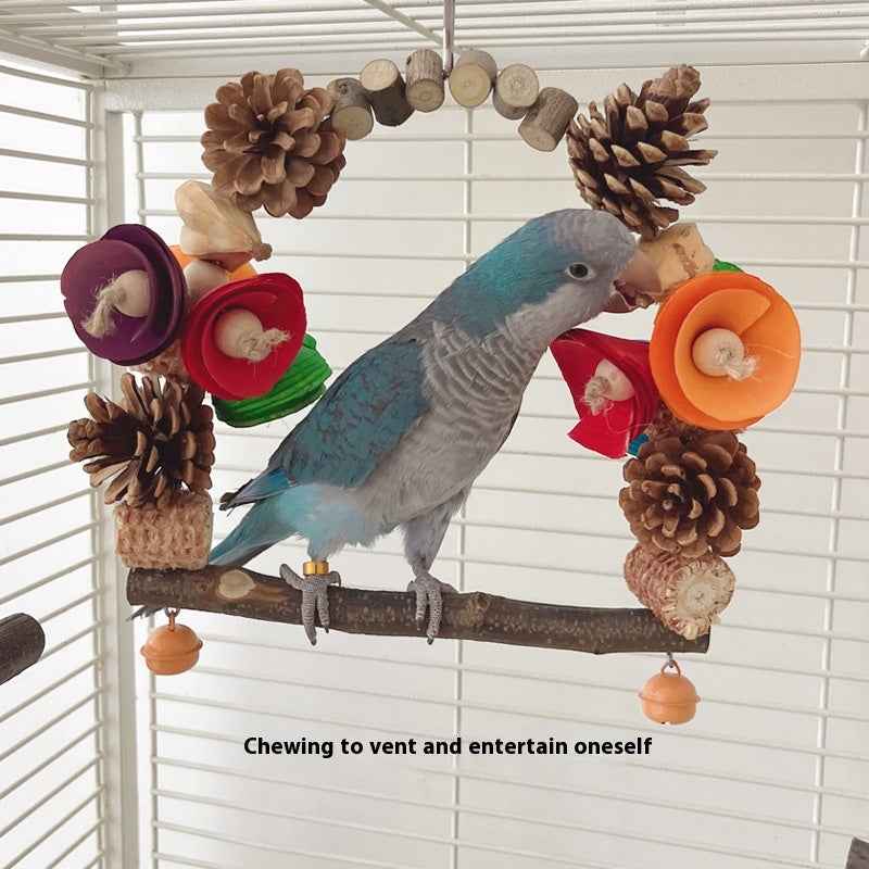 Parrot Swing Perch – Pine Wood Bird Stand & Claw Care Toy