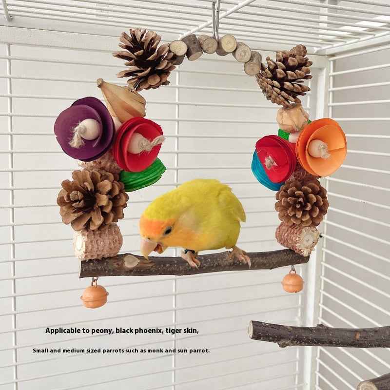 Parrot Swing Perch – Pine Wood Bird Stand & Claw Care Toy