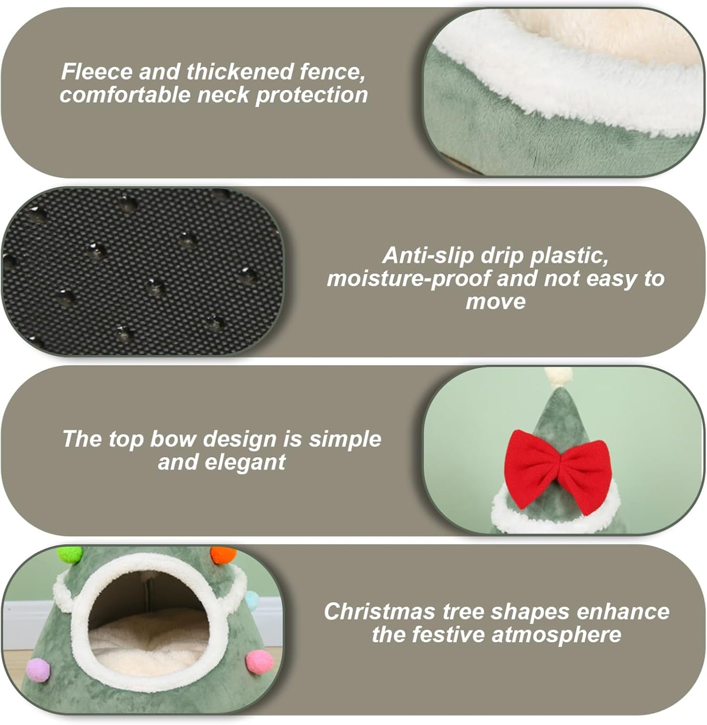 Christmas Tree Cat Bed Soft & Warm Christmas Cat Bed Xmas Tree Shape Pet Tent with Red Bow & Anti-Slip Bottom for Indoor Home Room Green.