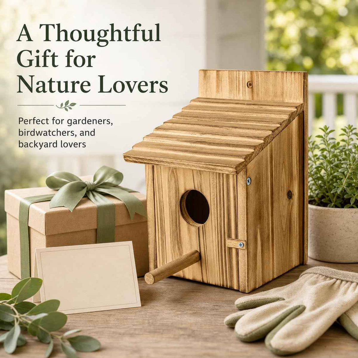 Hanging Wooden Bird House – Natural Wood Birdhouse with Perch for Garden Birds
