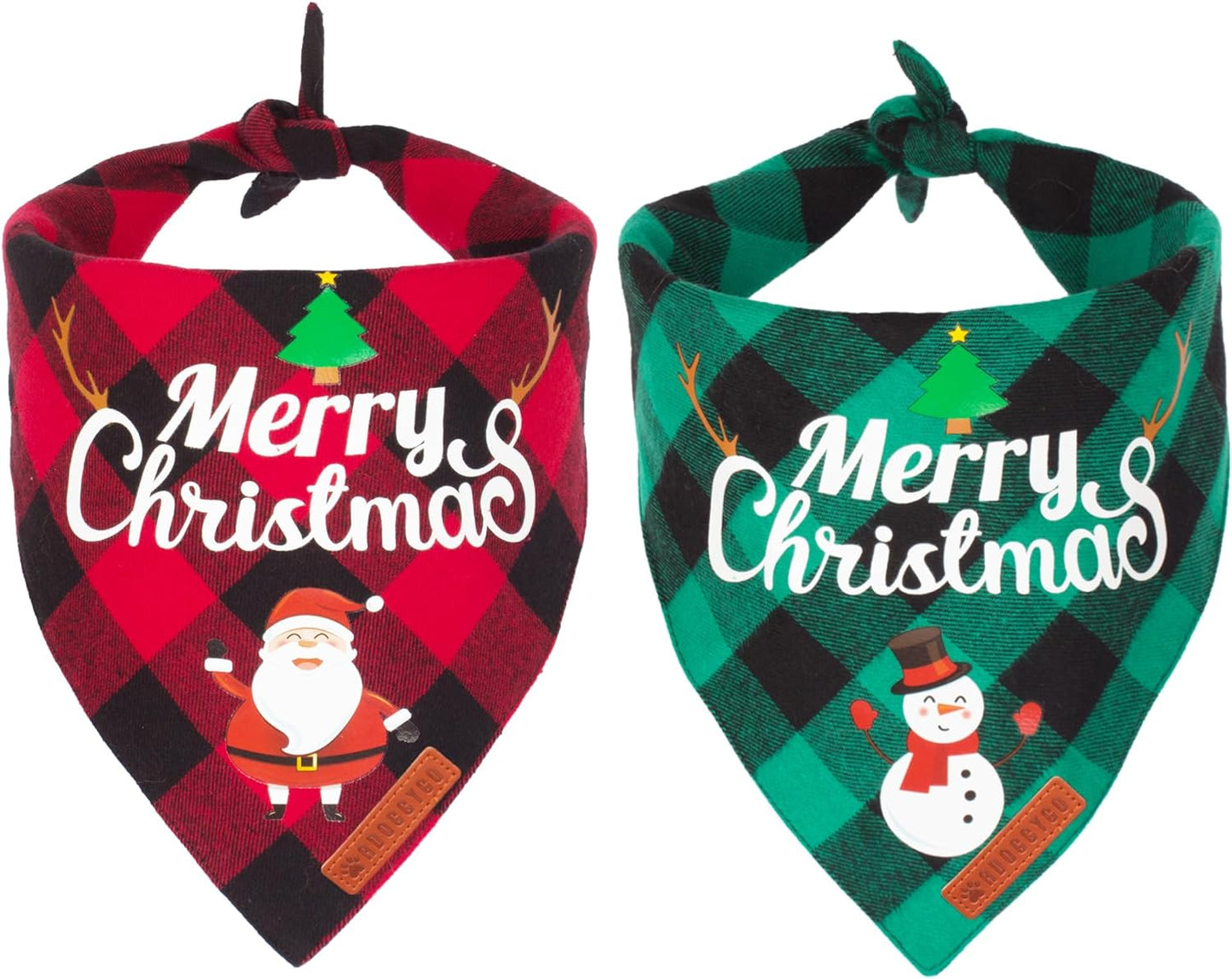 2-Pack Christmas Classic Plaid Dog Bandanas - Triangle Bibs with Santa and Snowman Design for Medium to Large Pets