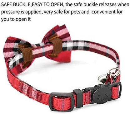 2 Pack/Set Cat Collar Breakaway with Cute Bow Tie and Bell for Kitty and Some Puppies, Adjustable from 7.8-10.5 Inch (Black+Red)