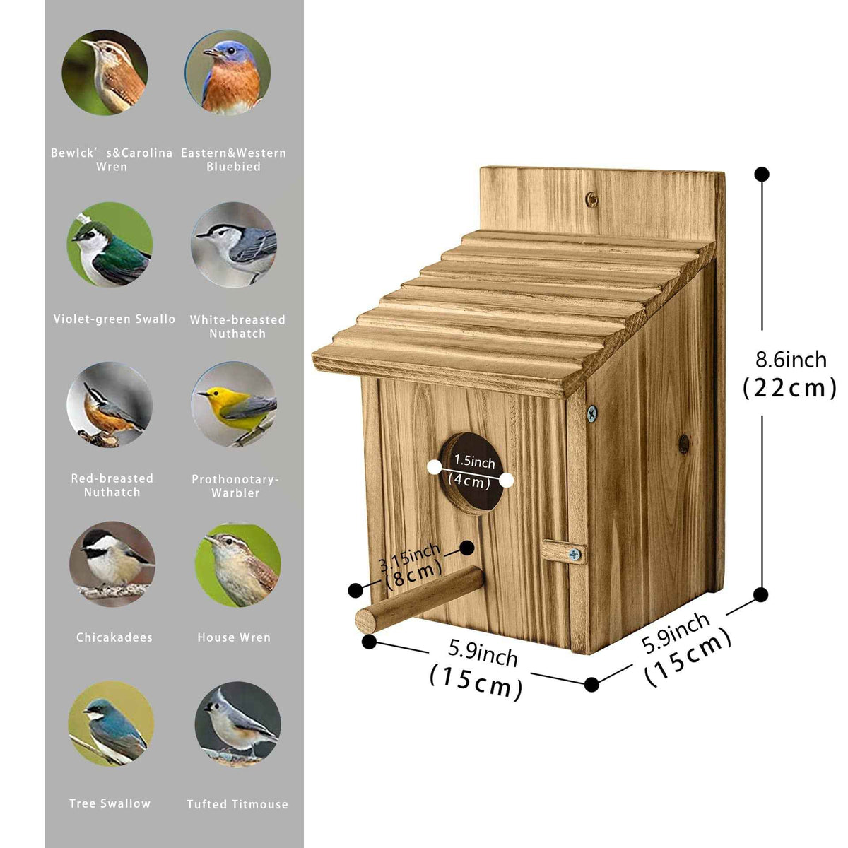 Hanging Wooden Bird House – Natural Wood Birdhouse with Perch for Garden Birds