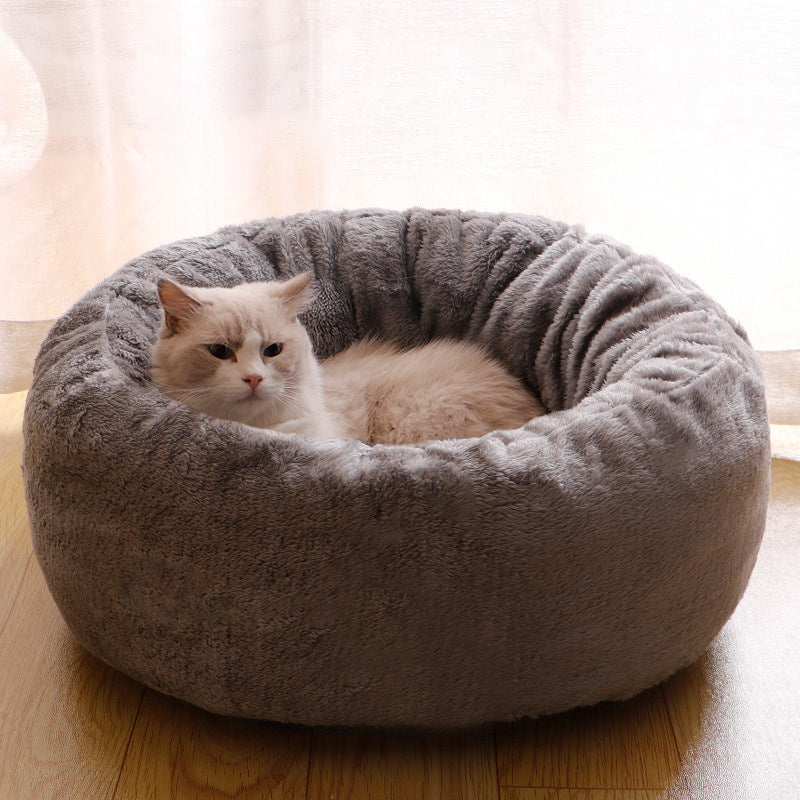 Plush Donut Dog Bed – Fluffy Round Kennel Cushion for Dogs & Cats