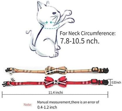 2 Pack/Set Cat Collar Breakaway with Cute Bow Tie and Bell for Kitty and Some Puppies, Adjustable from 7.8-10.5 Inch (Black+Red)